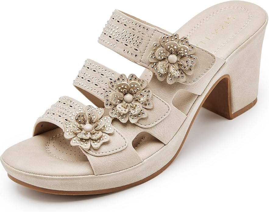 STYVELLA rhinestone flower platform slide