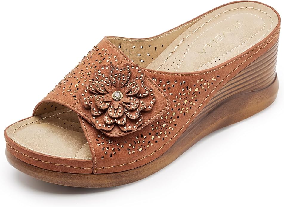 STYVELLA single strap rhinestone wedge sandal