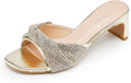 Gold Rhinestone Knotted Block Heel Sandal